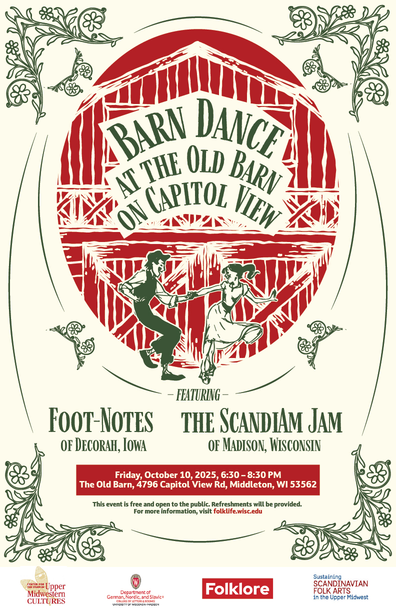 Poster advertising a barn dance featuring two drawn figures dancing